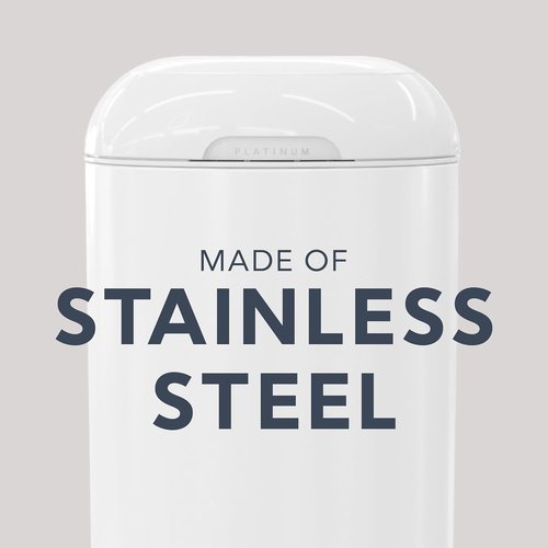 Diaper Genie Platinum Pail - Durable Stainless Steel | Includes 1 Easy Roll Refill & 18 Bags (Lily White)
