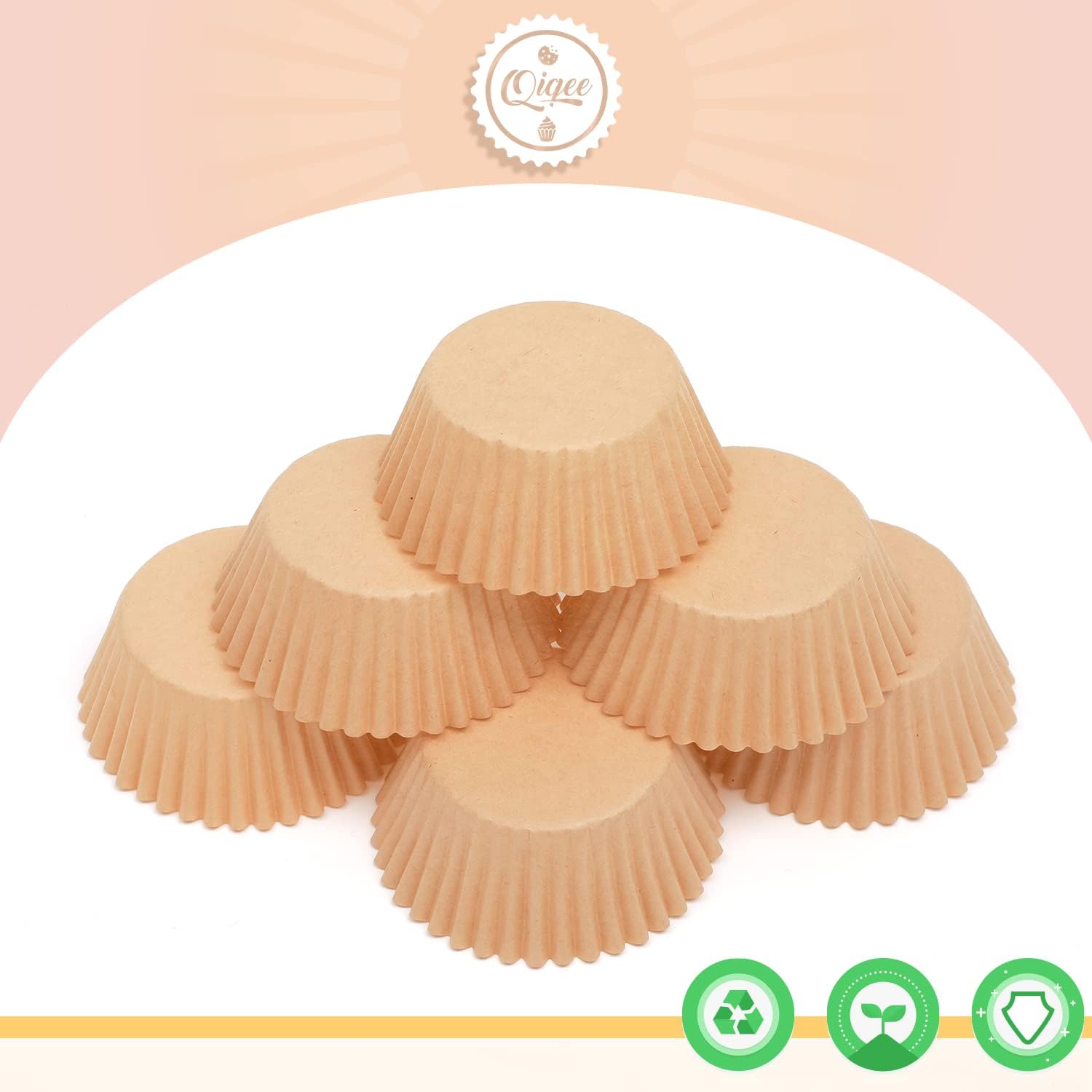 Qiqee Mini Cupcake Liners - 1000 Count Natural Food Grade Baking Cups | Odorless Small Size