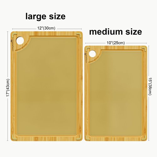 LANGBOHOS Non Toxic Cutting Board、Double Sided Cutting Board、Tempered Glass & Natural Bamboo Chopping Board with Juice Groove BPA Free Cutting Board (Medium-15"L x 10"W)