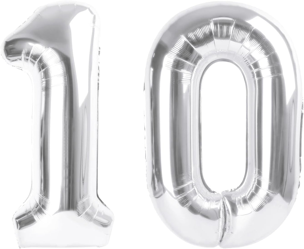 Number Balloon - 40 Inch Silver Foil 10th Birthday Decorations for Men & Women | Perfect for Weddings & Anniversaries
