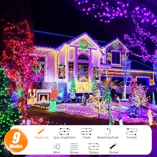 LitHome Color Changing Connectable LED Christmas String Lights 66Ft, 200 LEDs, Clear Wire