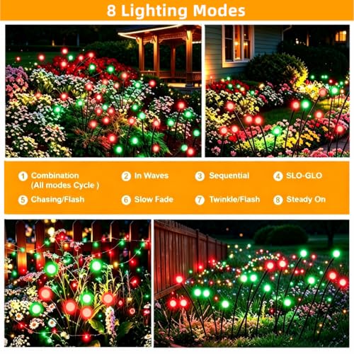 Lapovisu Solar Firefly String Lights Outdoor Red & Green 8 Pack, Waterproof Garden Decor