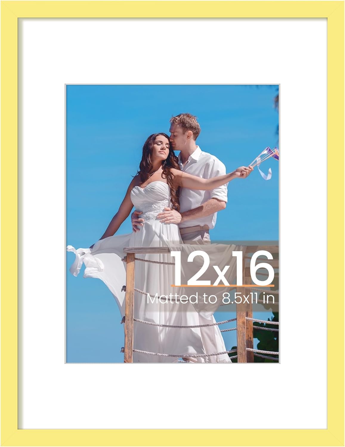 Upsimples 12x16 Picture Frame - Display 8.5x11 Photos with Mat or 12x16 Without - Yellow, 1 Pack