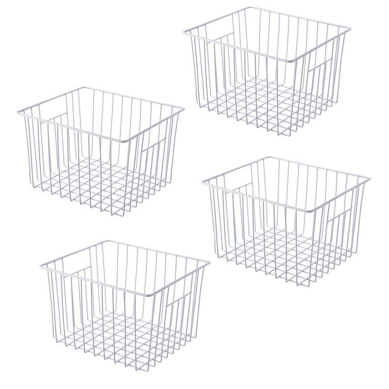 Y.Z.Bros Freezer Organizer Bin, Kitchen Metal Wire Storage Basket, Pantry Cupboard Household Container Divider with Handles, Bathroom, Closet, Bedroom, Office, Rustproof - White（4）
