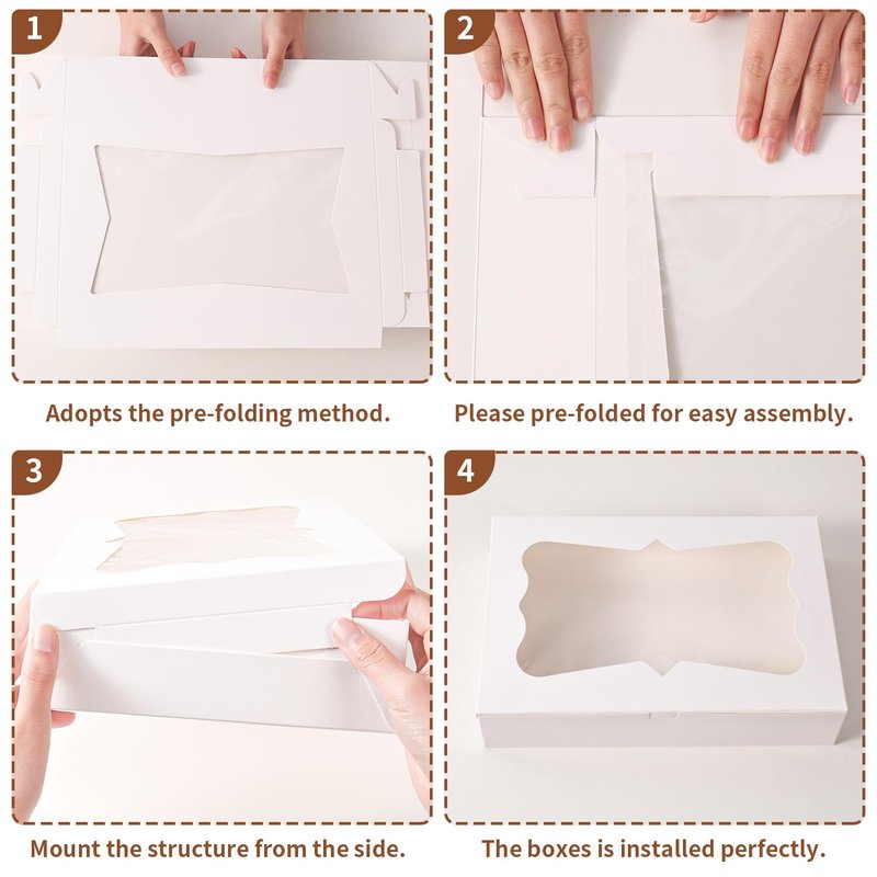 PFAMKEER 48pcs12x8x2.5 Inches Bakery Boxes,Cookie Boxes with 3Style for Window Bread,Treat，Chocolate,Strawberries,Dessert,Cakes,Donuts,Muffins,pastry