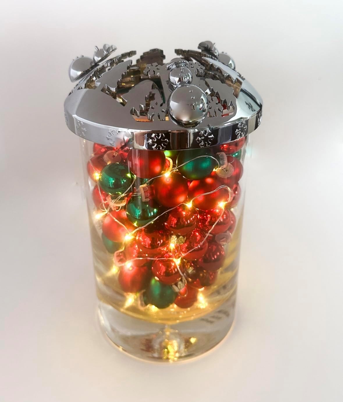 Skiennix Adjustable Candle Topper - Winter Snow Globe Design with Snowman Knobs | Perfect for Jar Candles