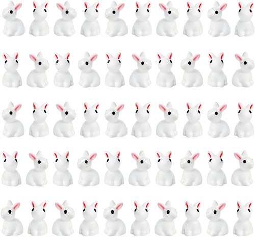 Exasinine Mini Rabbit Figurines - 50 Pcs Easter Bunny Decor for Fairy Gardens & Dollhouses