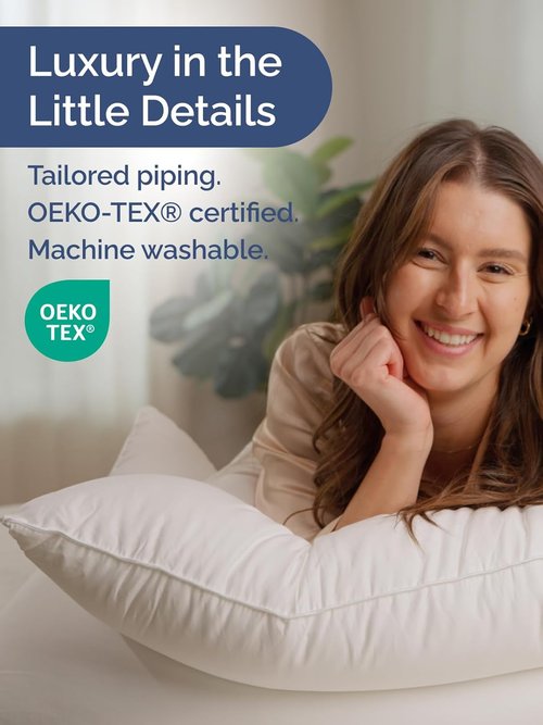 100% Cotton Bed Pillows - Soft Down Alternative for Back & Stomach Sleepers | Queen Size Set of 2, 20" x 36" (White)