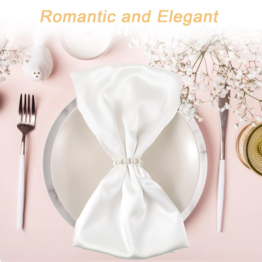 60Pcs Pearl Napkin Rings,Imitation Pearl Beaded Napkin Ring Holder,Serviette Napkins Rings Bulk for Wedding Reception Dinner Table Decor Banquet Home Party (White&Silver, 60Pcs)