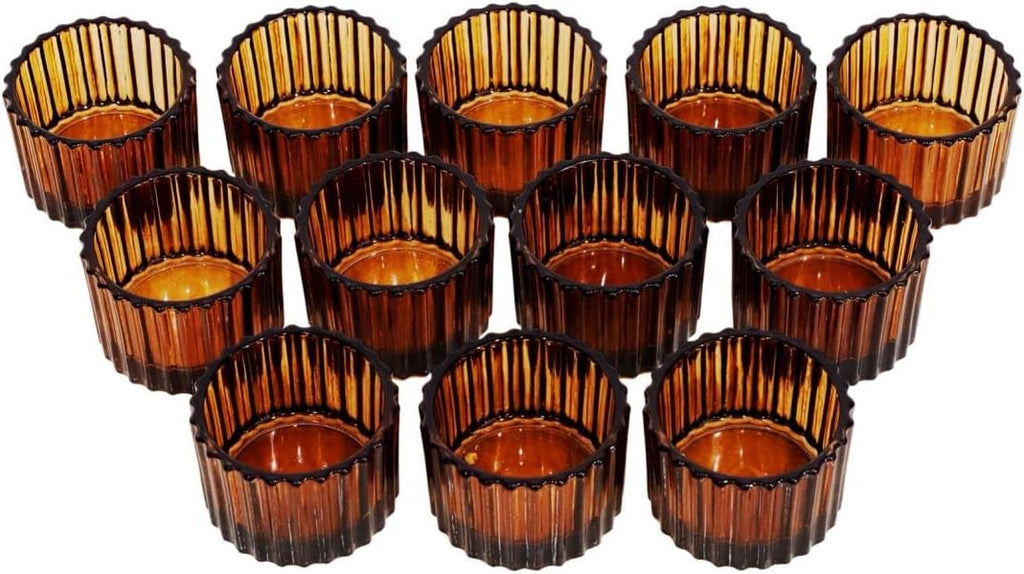 VOHO Amber Tealight Candle Holders - Set of 12 Glass Votive Holders for Home Decor | 2'' x 1.4''