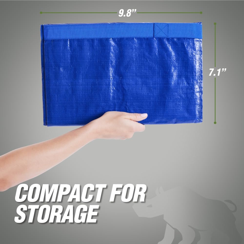 RUGGED RHINO Heavy Duty Extra Large Moving Bags - Durable, Space-Saving Storage | 4 Pack, Blue/Clear