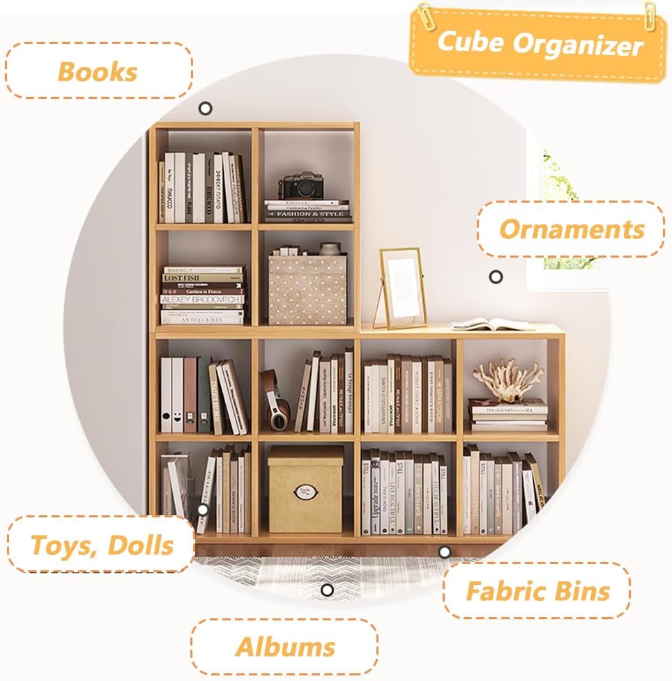 NELY 4 Cube Organizer Bookcase - Stylish Fabric Storage Bins & Open Shelves, White Finish