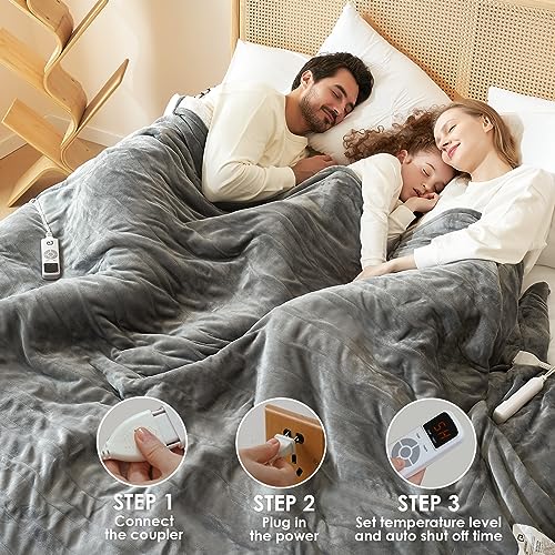 Electric Heated Blanket Throw - 9 Heating Levels, Washable Sherpa, 50x60 Inches