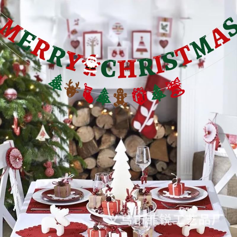 NISEVAN Christmas Banner Felt Garland Santa Gingerbread Tree Decorations