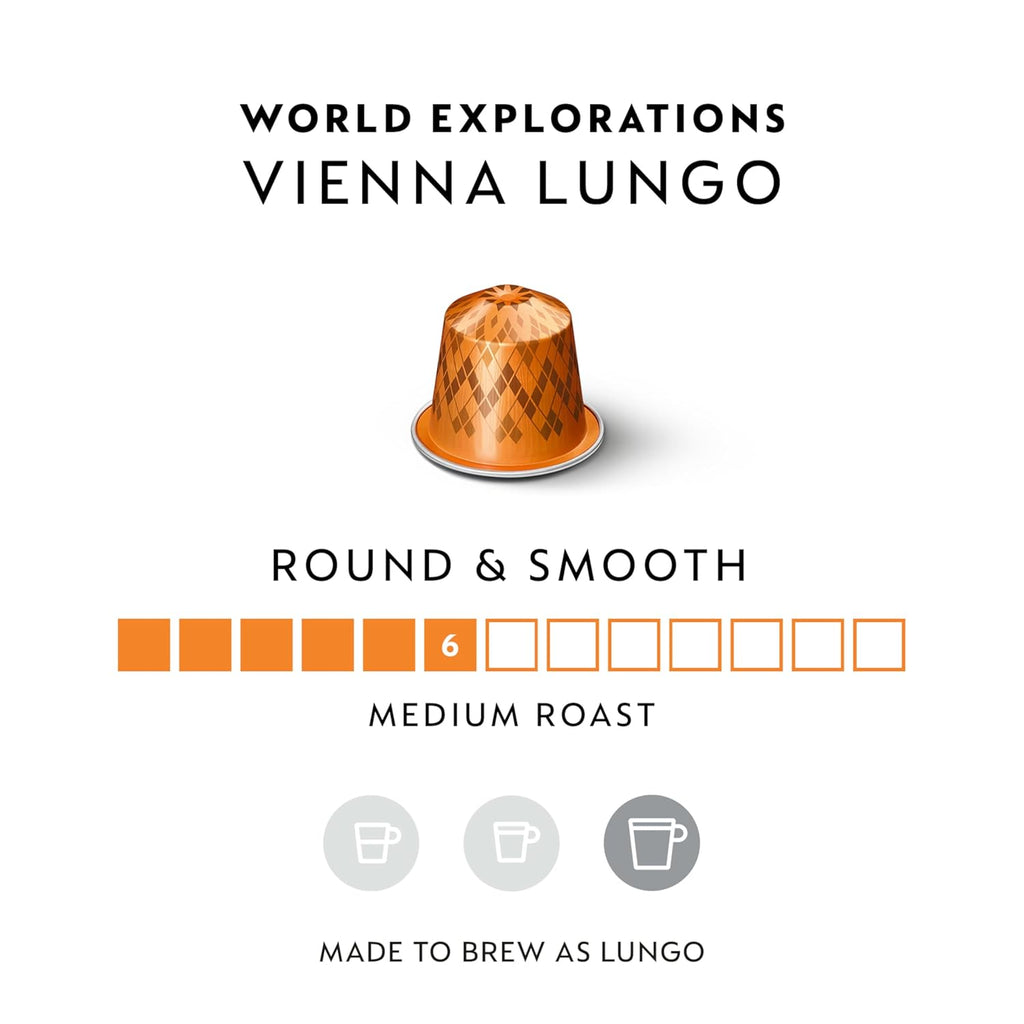 Nespresso Vienna Lungo Espresso Coffee Pods - Medium Roast, 50-Count Original Line