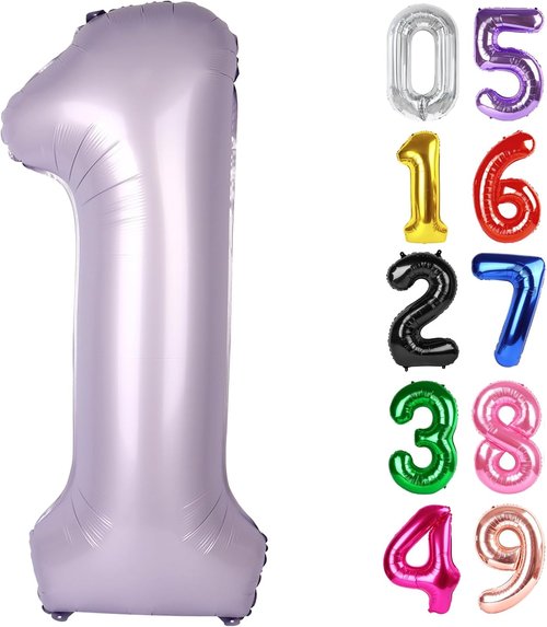 Lilac Number 1 Balloon - 40 Inch Shiny 1st Birthday Decoration for Baby Boy or Girl