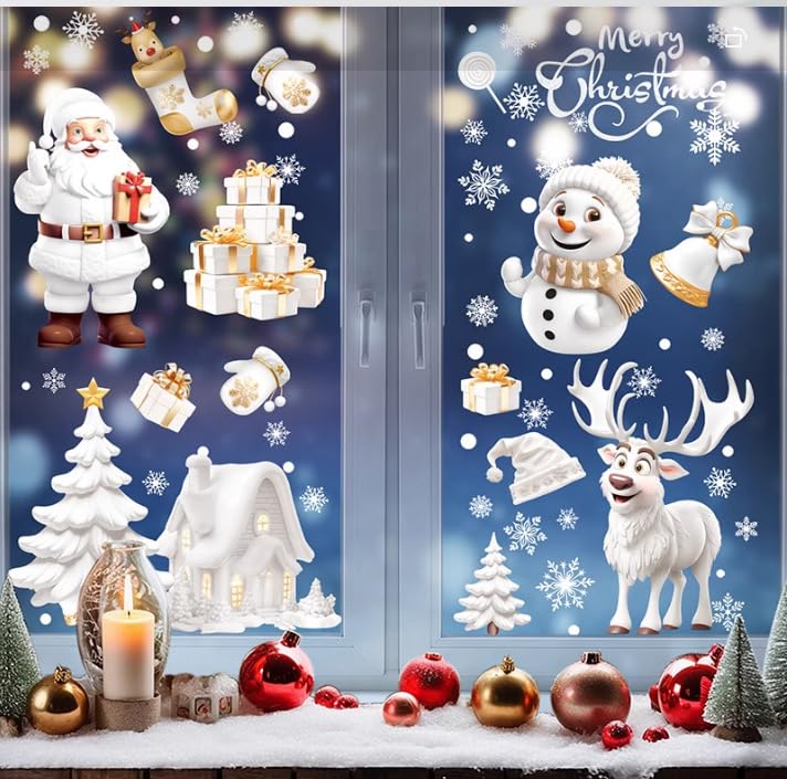 Bloss Christmas Window Clings 190pc Snowflake Snowman Reusable Indoor/Outdoor Decor – Snowman Variation
