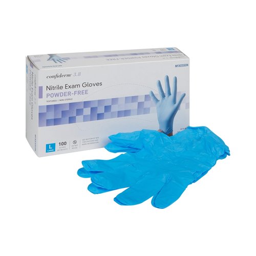 McKesson Confiderm 3.8C Nitrile Exam Gloves, Non-Sterile, Powder-Free, Blue, Large, 100 Count, 1 Box