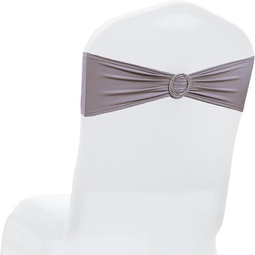 MDS Spandex Chair Sashes - Premium Stretch Covers with Buckle Slider | Pack of 10 - Silver Gray