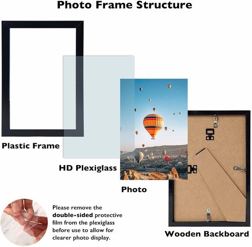 JCJMY 9x11 Picture Frame - Black Wall Mount & Tabletop Display with Shatter-Resistant Plexiglass