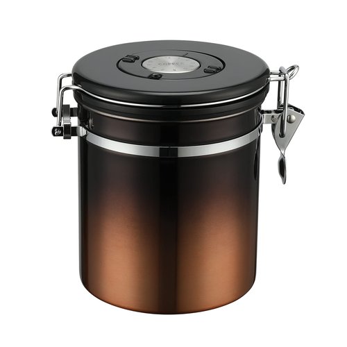 malmo Coffee Canister, Airtight Coffee Container with Date Tracker Lid, Stainless Steel Canister for Kitchen Food Storage (Black-Copper, 16oz)