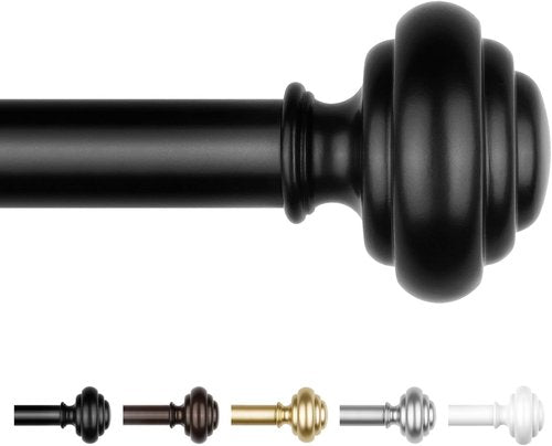 KAMANINA Black Curtain Rods - Heavy Duty Adjustable Drapery Rods Set | 72 to 144 Inches with Modern Finials