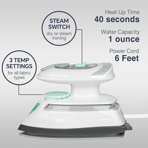 Beautural Mini Travel Steam Iron - Dual Voltage, Temperature Control, Non-Stick Soleplate | Ideal for Sewing & Quilting