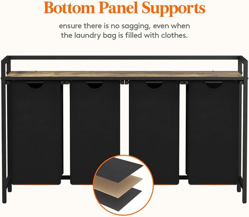 Lifewit Laundry Hamper - 4-Section Organizer with Large Top Shelf & 4 Removable Bags - Black