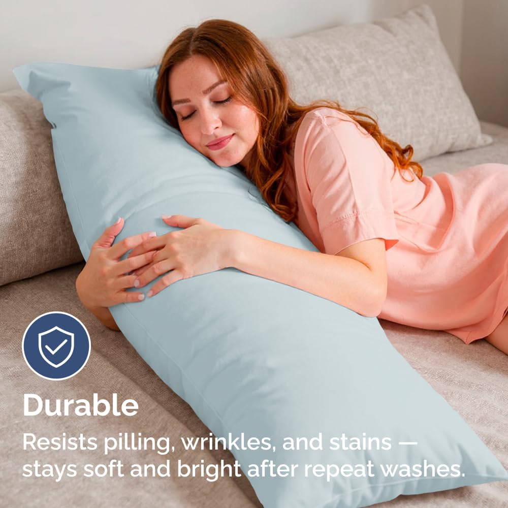 Skiennix Body Pillowcases Set of 4 | Soft, Breathable 20x54 Long Pillow Covers - Machine Washable, Fade-Free - Sky Blue