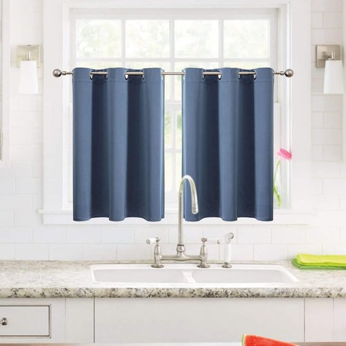 ChrisDowa Small Window Curtains - Grommet Thermal Insulated Room Darkening Panels (Stone Blue, 34 x 36 Inch)