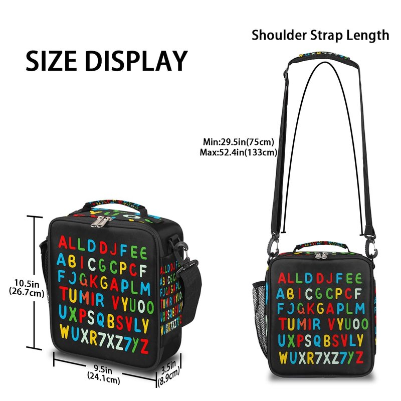 UOYO Colorful Alphabet Lunch Box, Letter Education Lunch Bag Insulated Lunchbox Reusable Cooler Bag for Office Work Picnic
