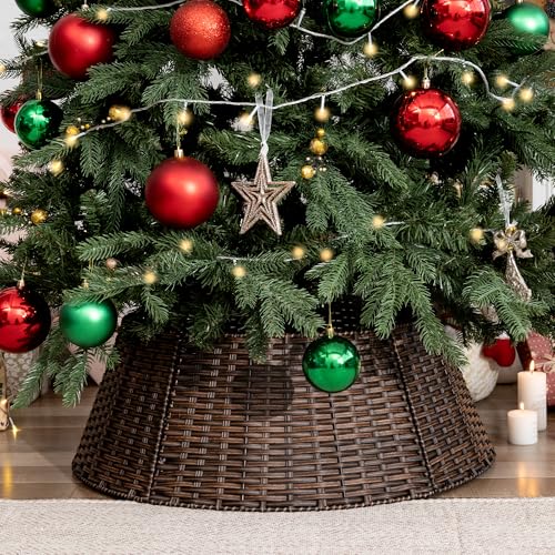 Granny Says 28" Large Wicker Christmas Tree Collar for Pencil Tree - Dark Brown Round
