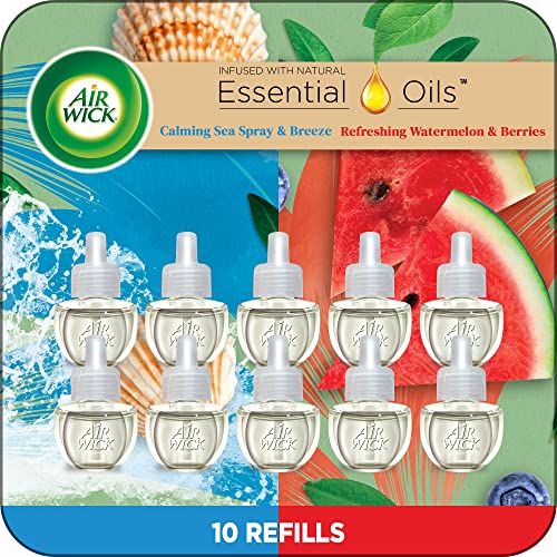 Plug-In Scented Oil Air Freshener Refills, 10-Pack - Sea Spray & Watermelon