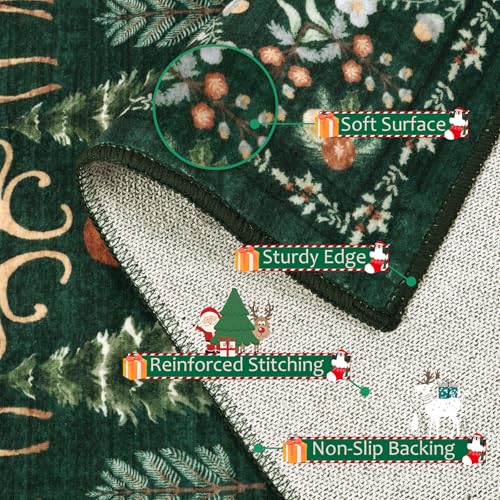 LIVEBOX 4x6 Green Christmas Rug with Santa Deer & Tree, Non-Slip Vintage Indoor Carpet