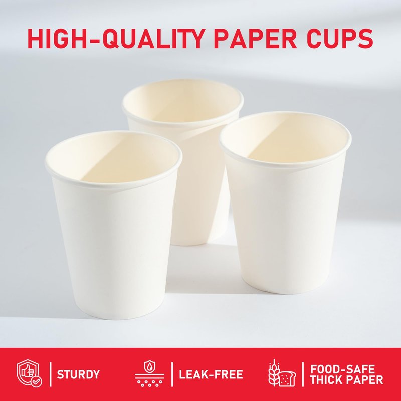 VPACKDUO 500 Pack 8 oz Paper Cups, Disposable Coffee Cups, White Hot/Cold Beverage Drinking Cups for Water, Coffee, or Juice, Perfect for Office, Party, Home