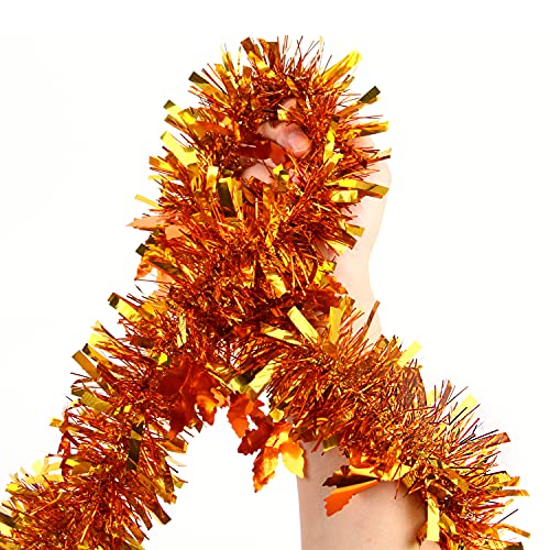 33FT Maple Leaf Tinsel Garland - Gold & Copper Metallic Fall Decor