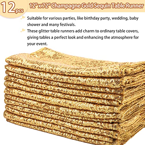 Fivenl Champagne Gold Sequin Table Runner 12 x 72 Inches - Pack of 12 for Weddings & Parties
