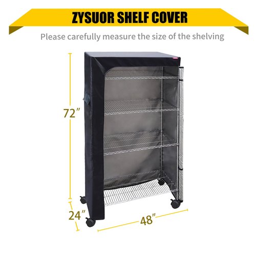 ZYSUOR Shelf Cover Wire Rack Shelving Cover 48X24X72,The Two-Way Zipper Design can be Opened up, Down, or All for Easy Access (No Shelves,Black)