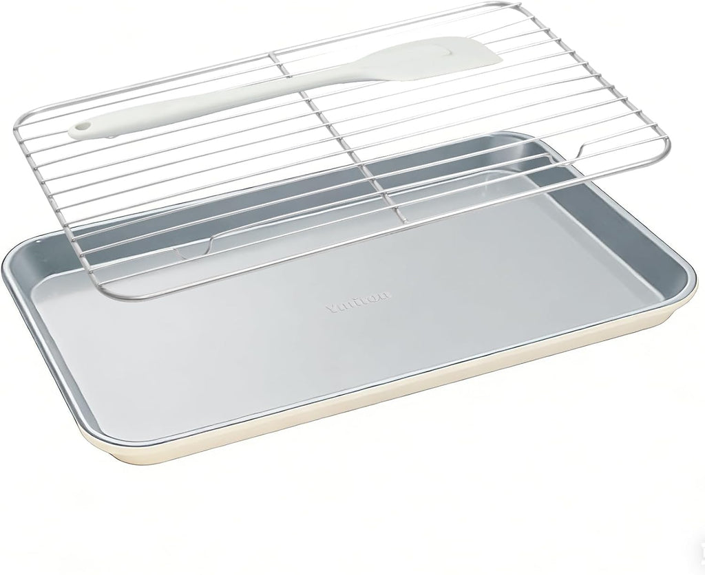 Skiennix 7PCS Ceramic-Coated Baking Sheet Set - Non-Stick Jelly Roll Pan & Accessories | Oven Safe to 550°F, Sunshine Cream