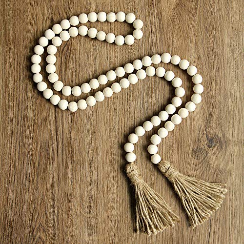 58-Inch Natural Wood Bead Garland Farmhouse Rustic Wall Decor