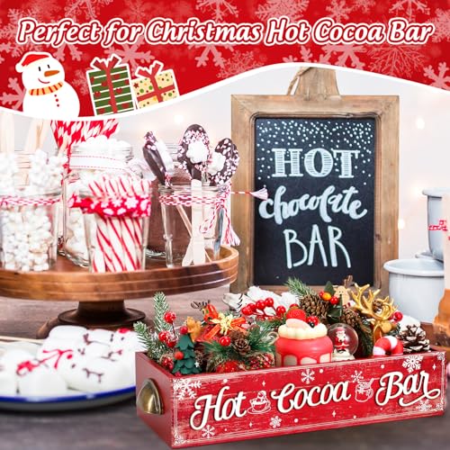 Red Vintage Hot Cocoa Bar Wooden Organizer Box with Handles