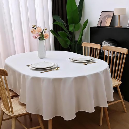 Amonsa Oval Tablecloth 60 x 120 inch for 10-12 Seats Washable Dining Table Cloths Polyester Fabric White