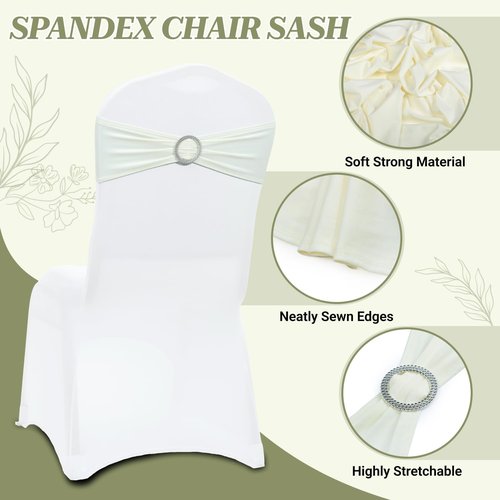 MDS Spandex Chair Sashes - Universal Fit Elastic Stretch Bands with Buckle for Weddings | Ivory, Pack of 125