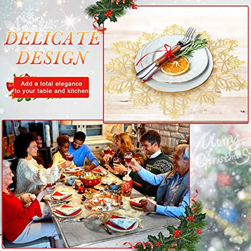 48 Pieces Christmas Snowflake Placemats Set – Gold Vinyl Coasters Included, 24 Placemats + 24 Coasters