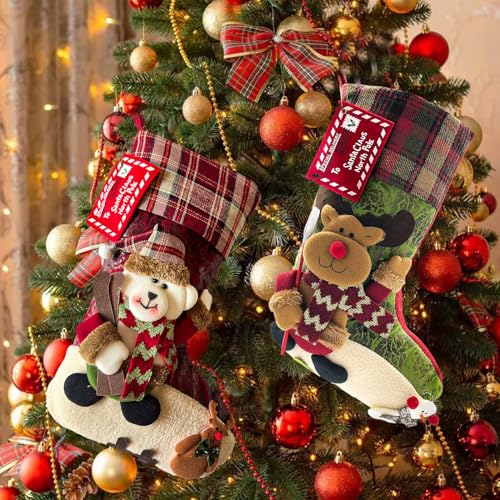 21-Inch Large Felt Christmas Stocking with 3D Animal Design for Holiday Decor