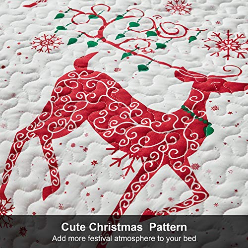 Hansleep Red Reindeer Queen/Full Christmas Quilt Set 90x96 in Bedding