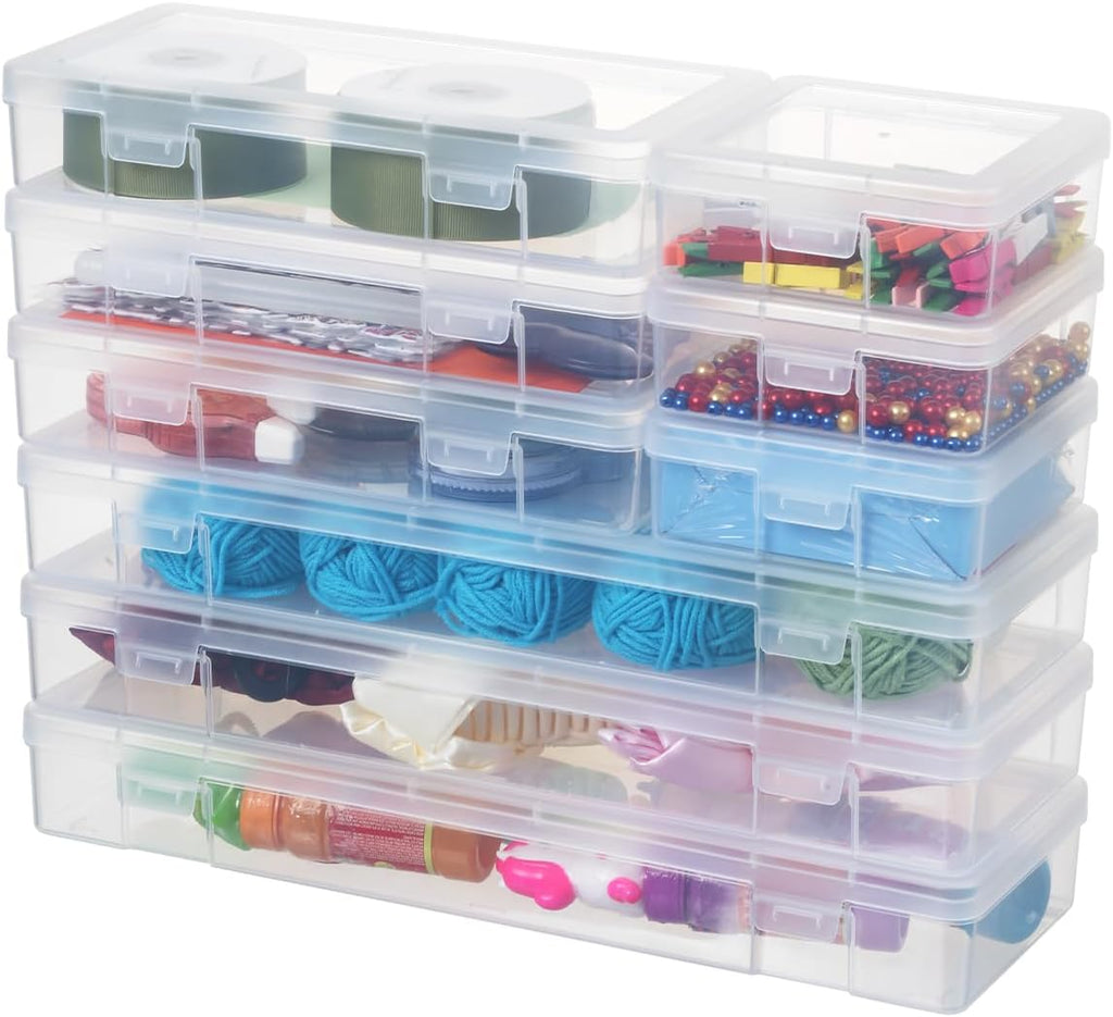 Novelinks Clear Plastic Storage Containers - Stackable Organizers with Lids for Crafts | 3 Small, 3 Medium, 3 Large