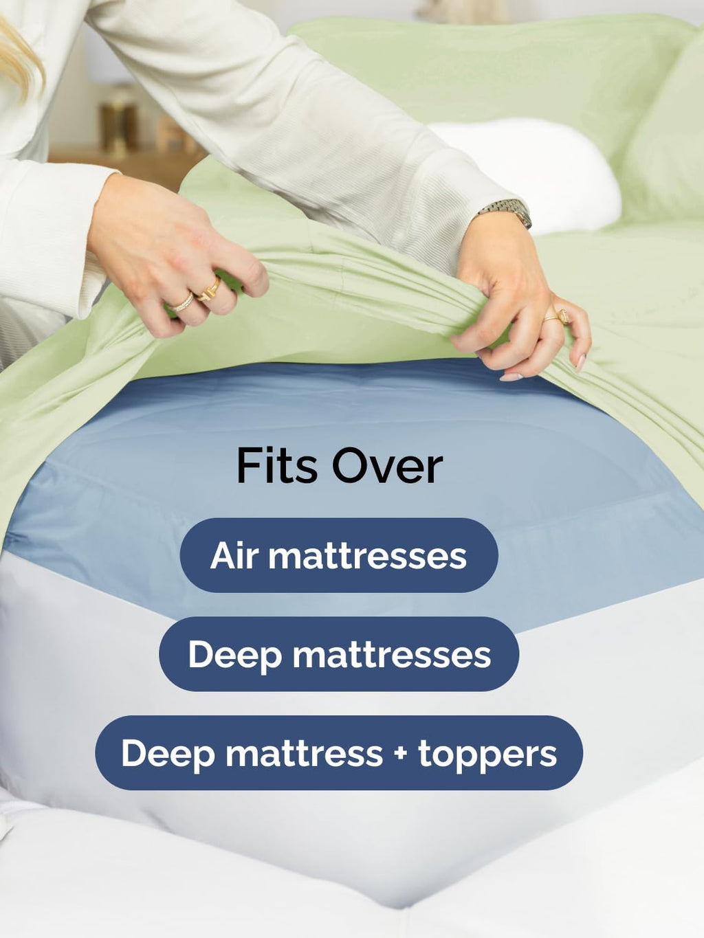 Skiennix Extra Deep Full Sheet Set | 6-Piece Breathable Cooling Bedding - Soft, Wrinkle-Free Light Sage