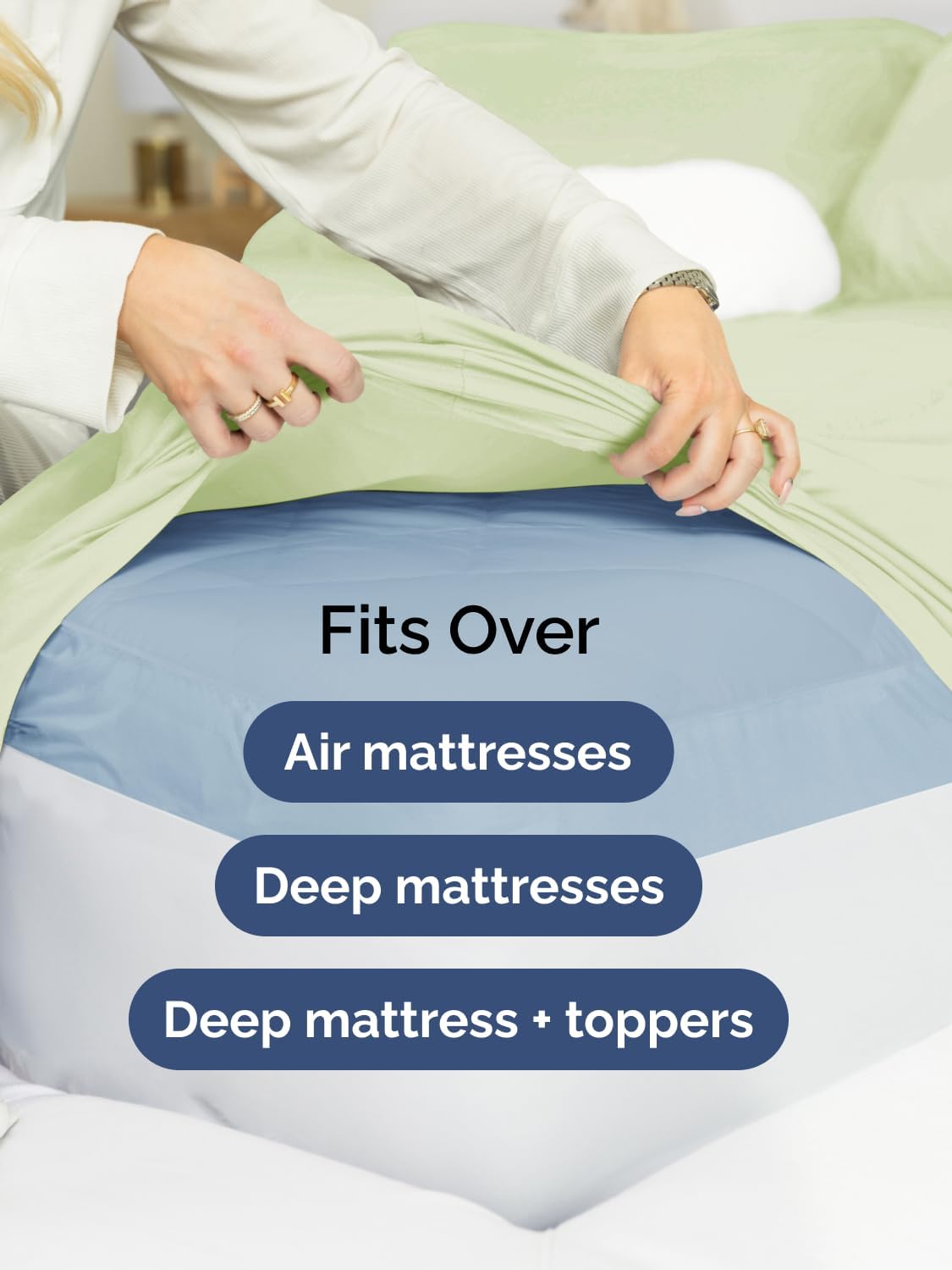 Skiennix Extra Deep Full Sheet Set | 6-Piece Breathable Cooling Bedding - Soft, Wrinkle-Free Light Sage