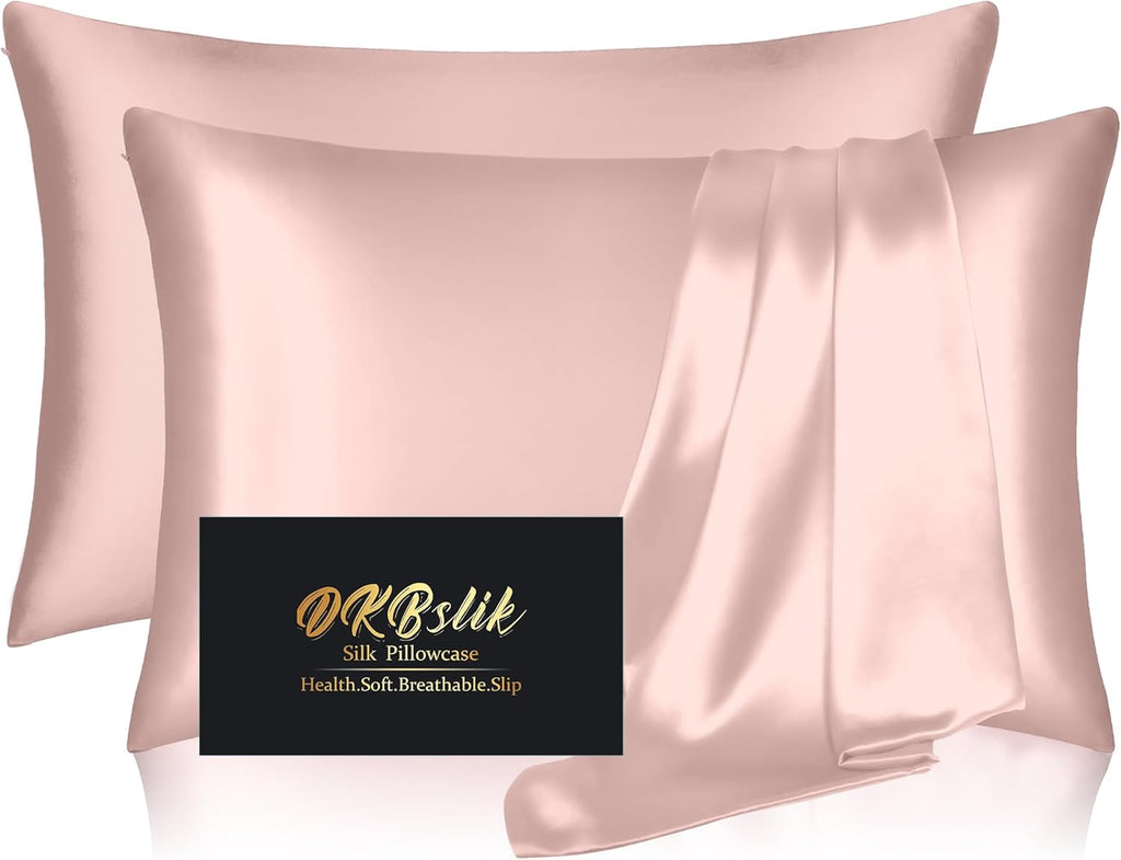 Mulberry Silk Pillowcases by Skiennix - Smooth & Anti-Acne Standard Set of 2 | Coral Color with Zipper